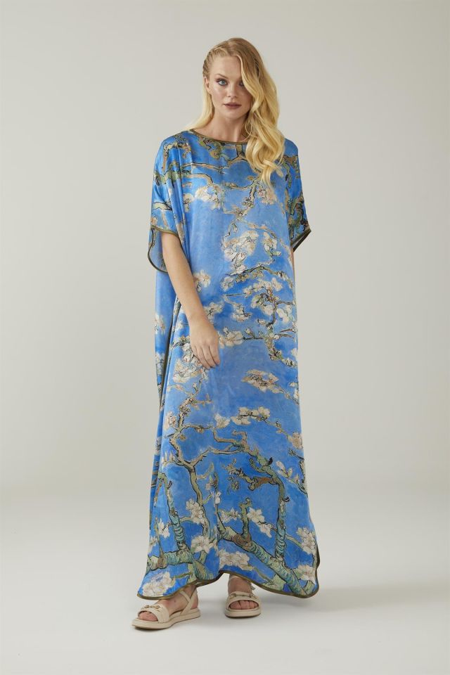 Blue Van Gogh Almond Blossoms Silk Dress