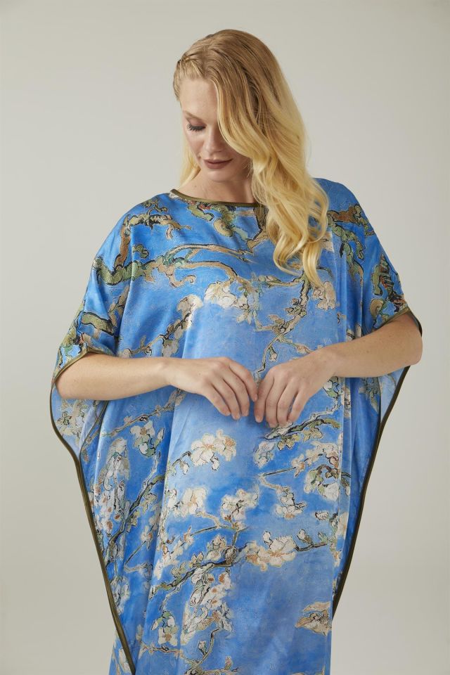 Blue Van Gogh Almond Blossoms Silk Dress
