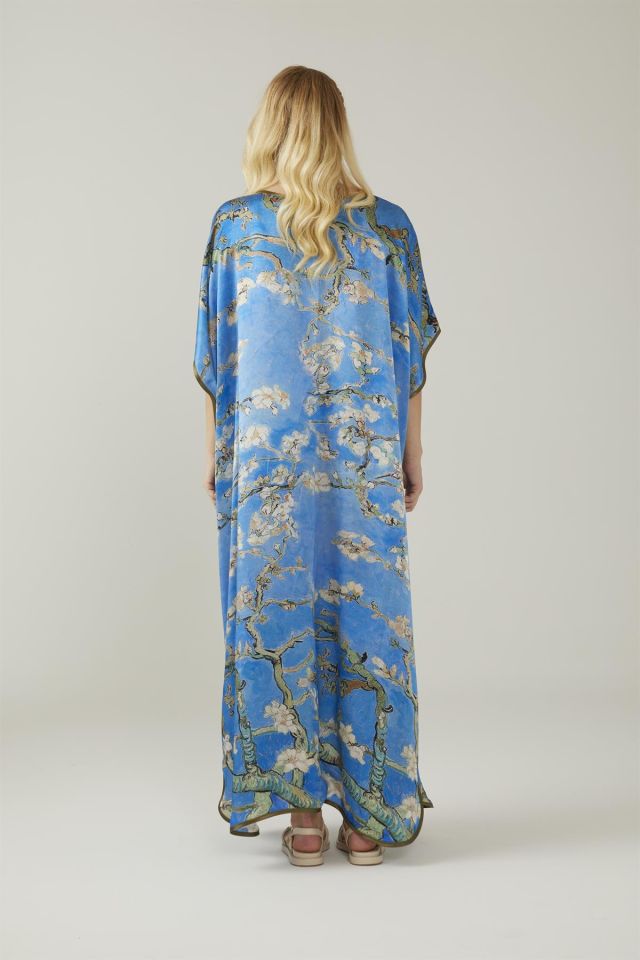 Blue Van Gogh Almond Blossoms Silk Dress