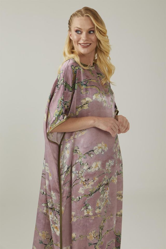 Pink Van Gogh Almond Blossoms Silk Dress
