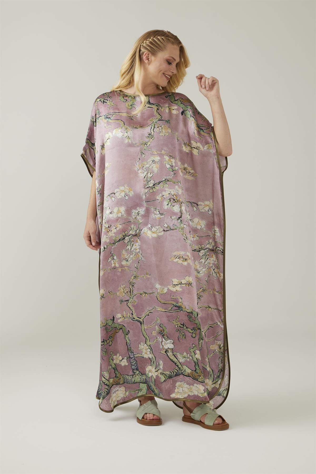 Pink Van Gogh Almond Blossoms Silk Dress