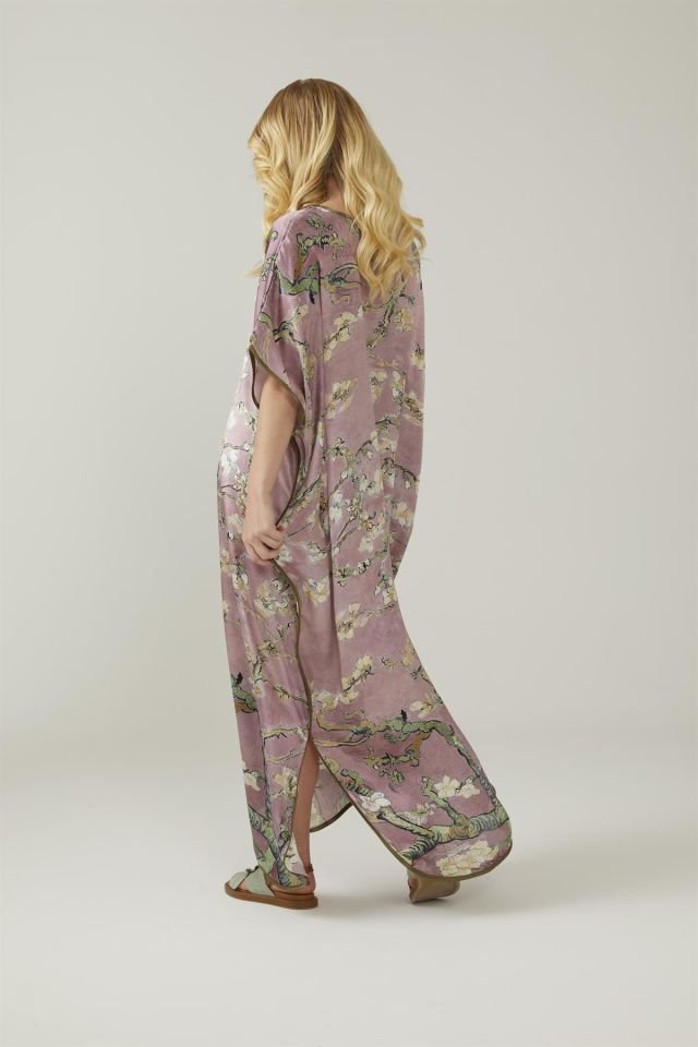 Pink Van Gogh Almond Blossoms Silk Dress