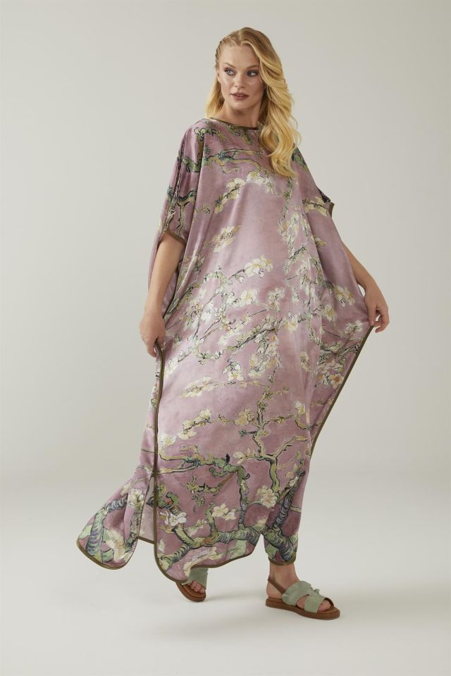 Pink Van Gogh Almond Blossoms Silk Dress