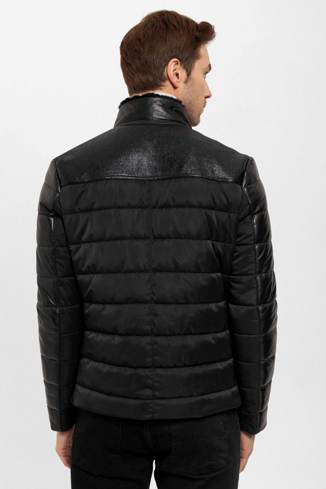 Renzo Black Man Genuine Leather Coat