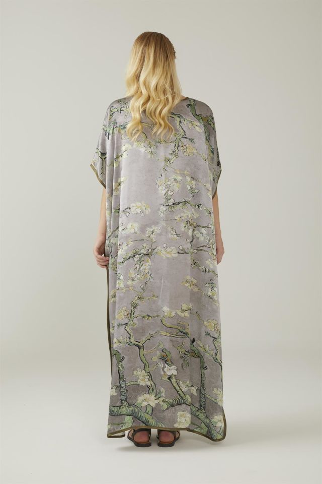 Grey Van Gogh Almond Blossoms Silk Dress