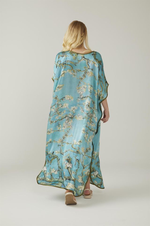 Turquoise Van Gogh Almond Blossoms Silk Dress