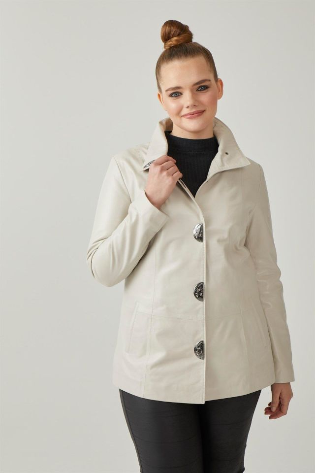 Beige Rowena Woman Loose Cut Geunine Leather Jacket