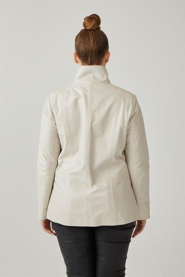 Beige Rowena Woman Loose Cut Geunine Leather Jacket