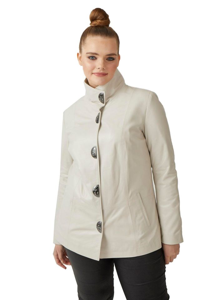 Beige Rowena Woman Loose Cut Geunine Leather Jacket