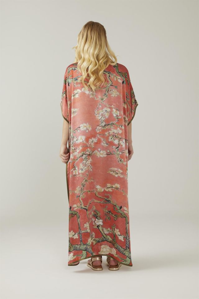 Pink Red Van Gogh Almond Blossoms Silk Dress