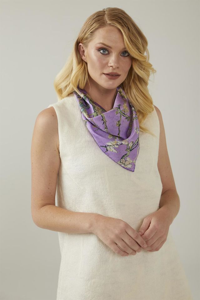 Purple Van Gogh Almond Blossoms Silk Bandana