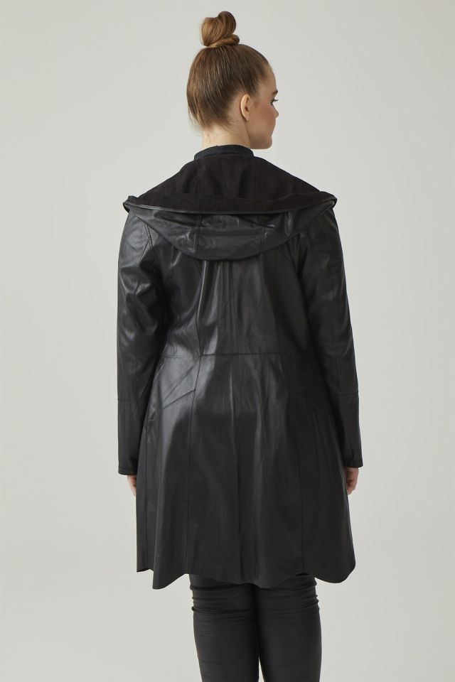 Black Gypsy Hooded Reversible Woman Genuine Suede Coat