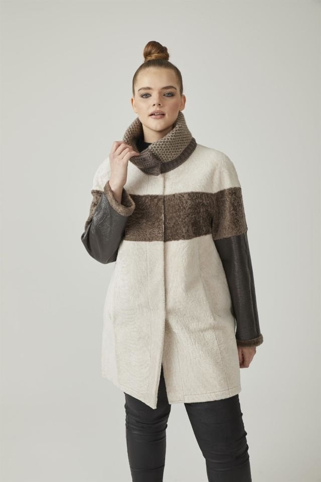 Beige Caramel Lole Reversible Woman Shearling Coat