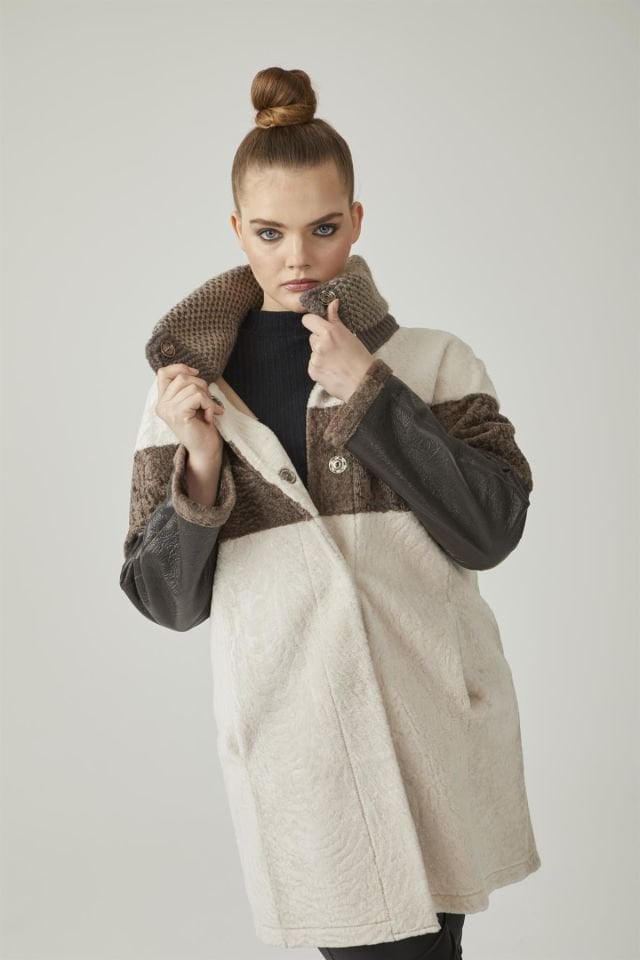 Beige Caramel Lole Reversible Woman Shearling Coat