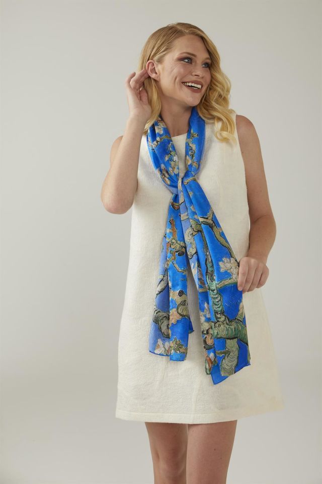 Blue Van Gogh Almond Blossoms Silk Scarf