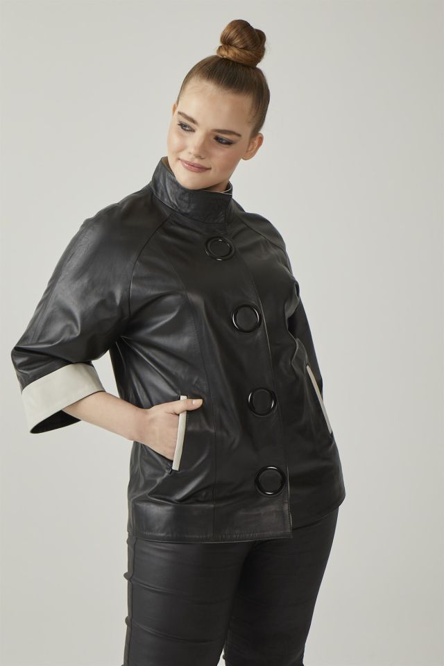 Black Cherish Loose Cut Woman Genuine Leather Jacket