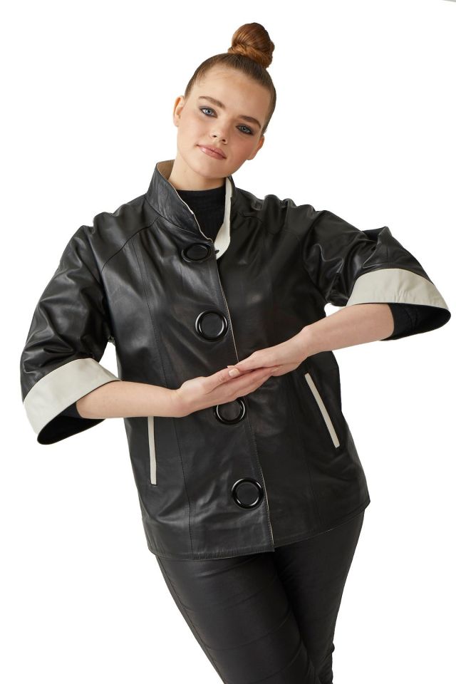 Black Cherish Loose Cut Woman Genuine Leather Jacket