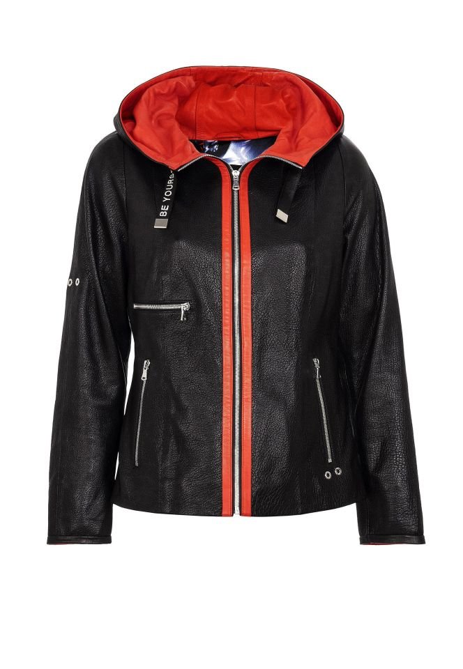 Black Marc Hooded Woman Genuine Leather Jacket