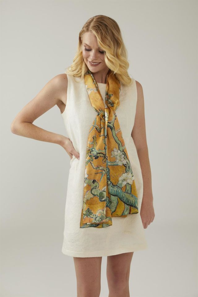 Yellow Van Gogh Almond Blossoms Silk Scarf