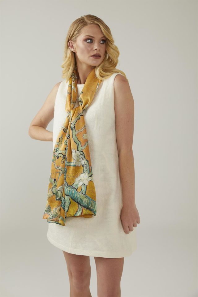 Yellow Van Gogh Almond Blossoms Silk Scarf