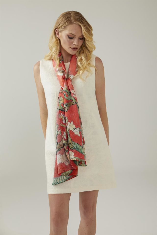 Pomegranate Flower Van Gogh Almond Blossoms Silk Scarf