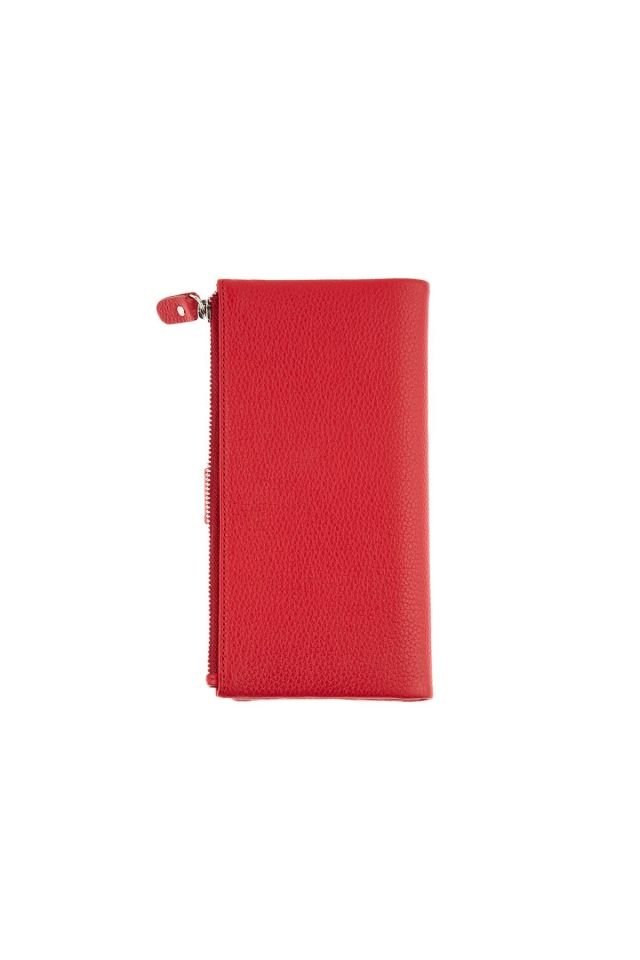 Red Snap Detailed Woman Genuine Leather Wallet