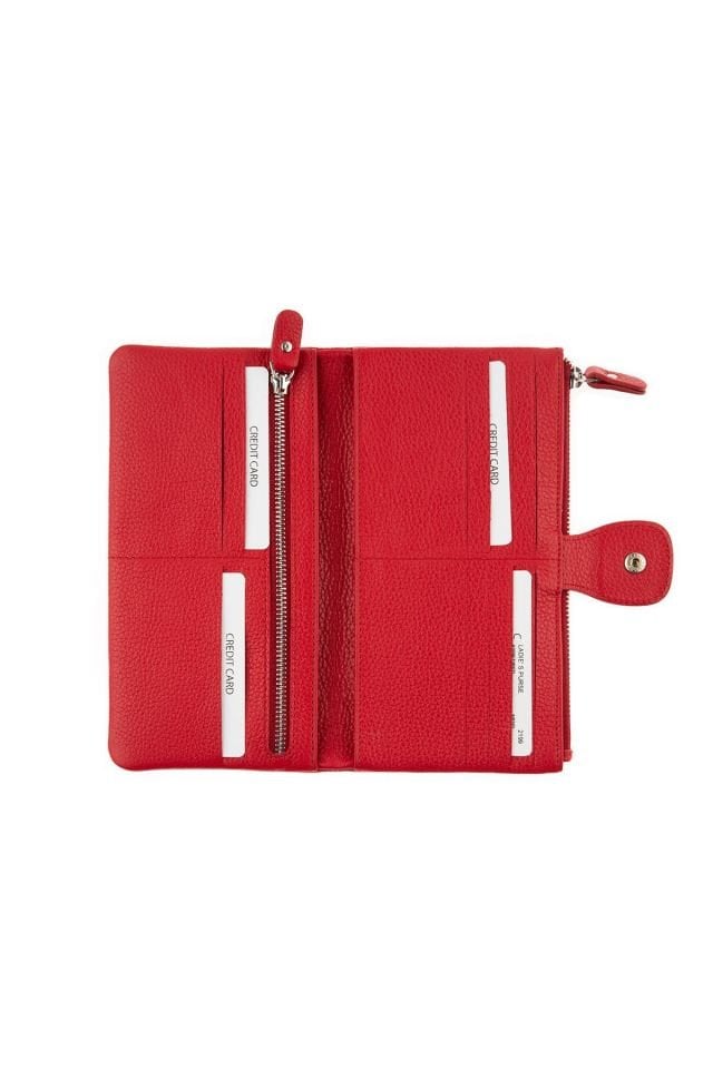 Red Snap Detailed Woman Genuine Leather Wallet