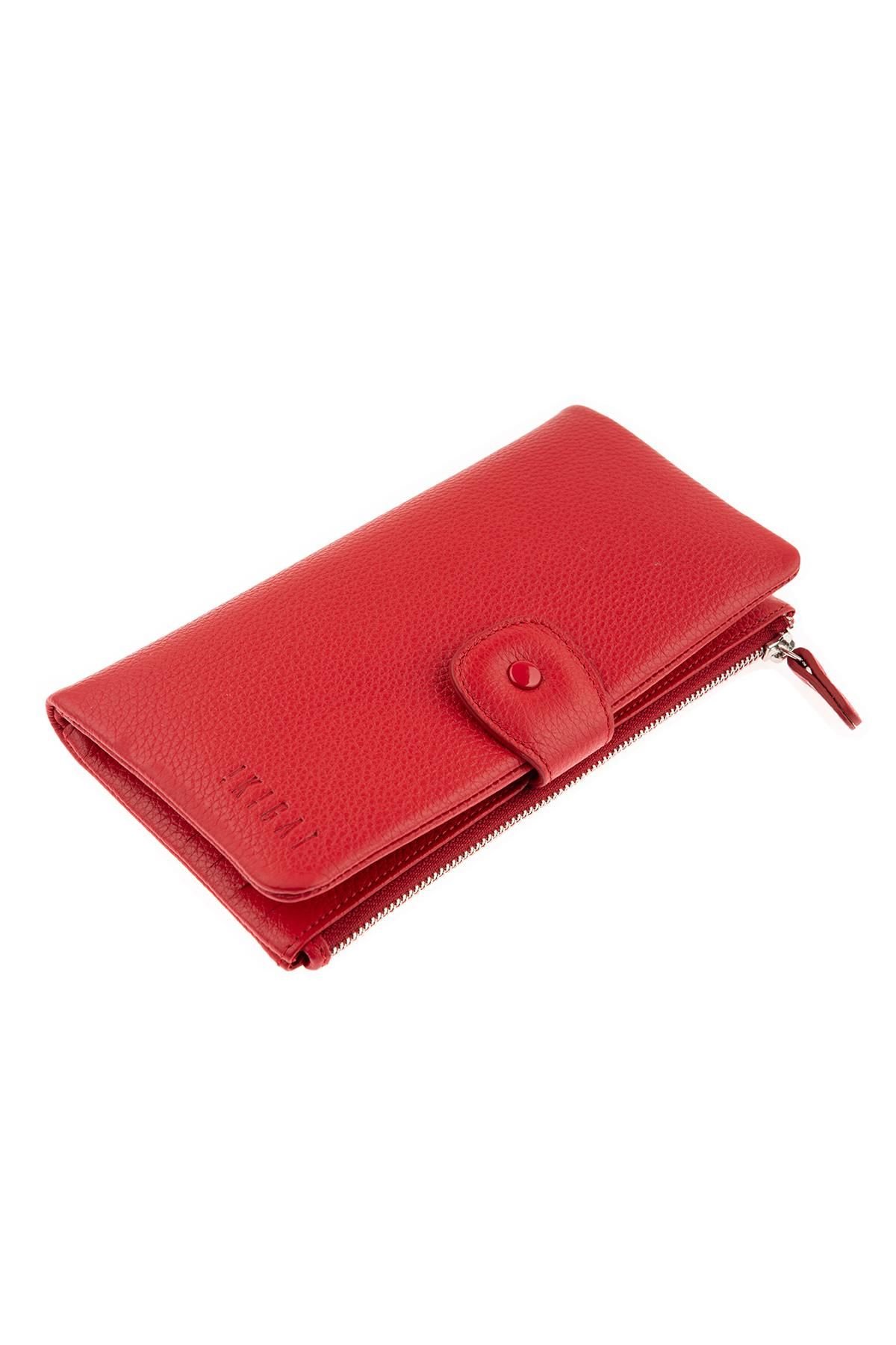 Red Snap Detailed Woman Genuine Leather Wallet