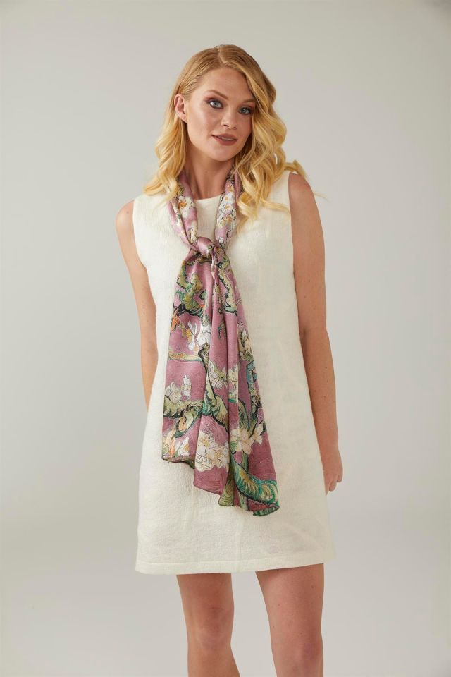 Pink Van Gogh Almond Blossoms Silk Scarf