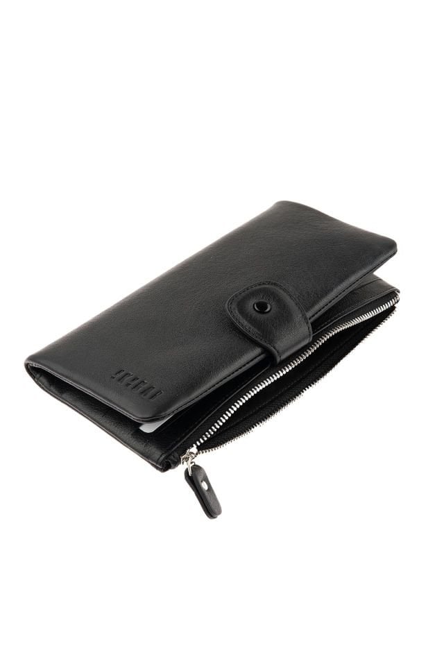 Black Zipper Detailed Woman Genuine Leather Wallet