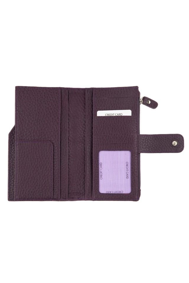 Plum Zipper Detailed Woman Genuine Leather Wallet