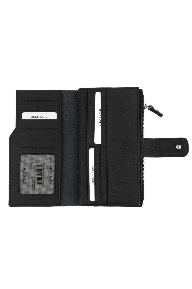 Black Zipper Detailed Woman Genuine Leather Wallet