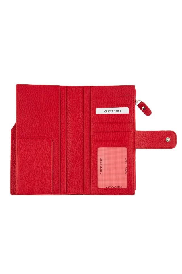 Red Zipper Detailed Woman Genuine Leather Wallet