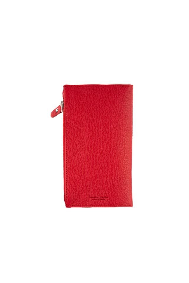 Red Zipper Detailed Woman Genuine Leather Wallet
