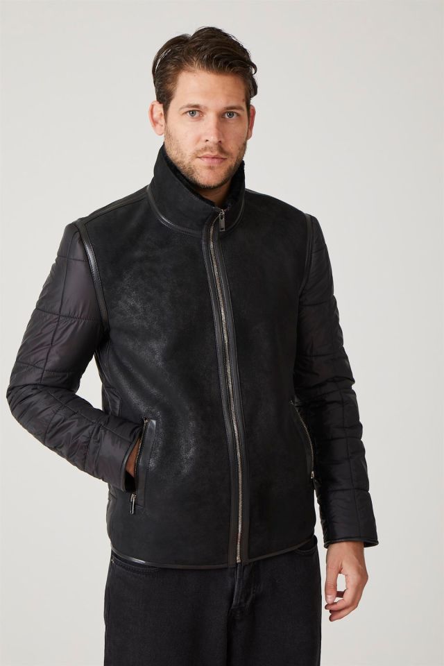 Pierce Black Man Genuine Shearling Jacket