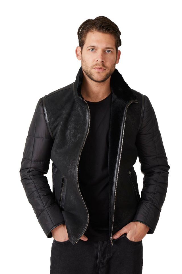 Pierce Black Man Genuine Shearling Jacket
