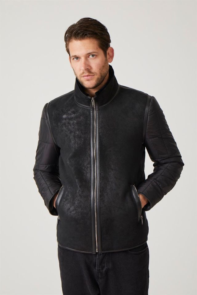 Pierce Black Man Genuine Shearling Jacket