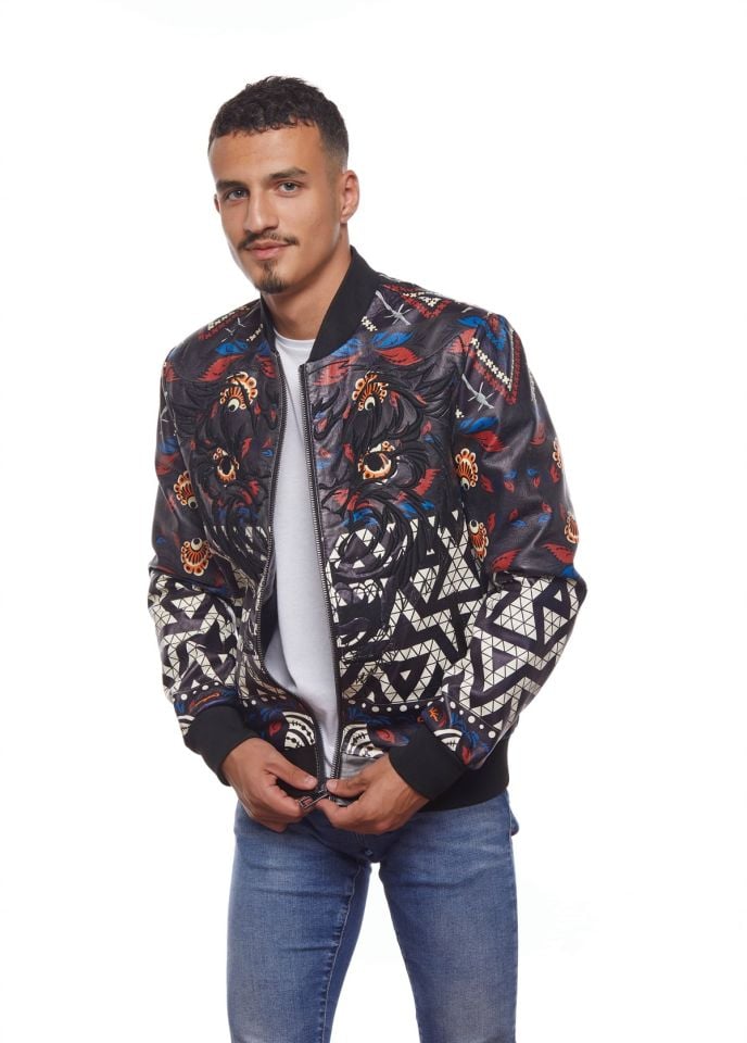 Black Printed Lion Man Genuine Leather Jacket