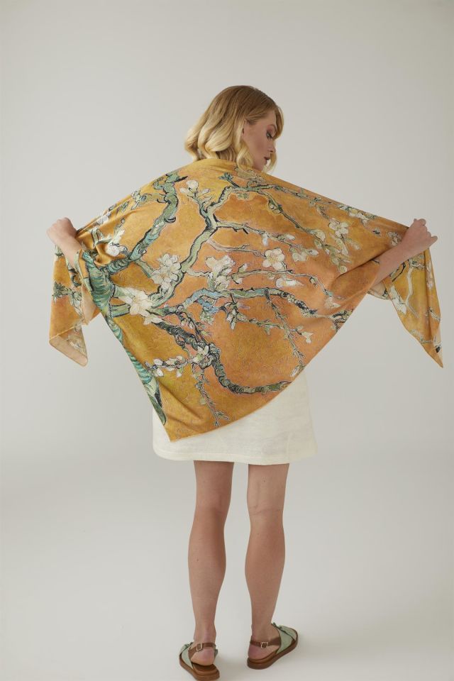 Yellow Van Gogh Almond Blossoms Silk Shawl