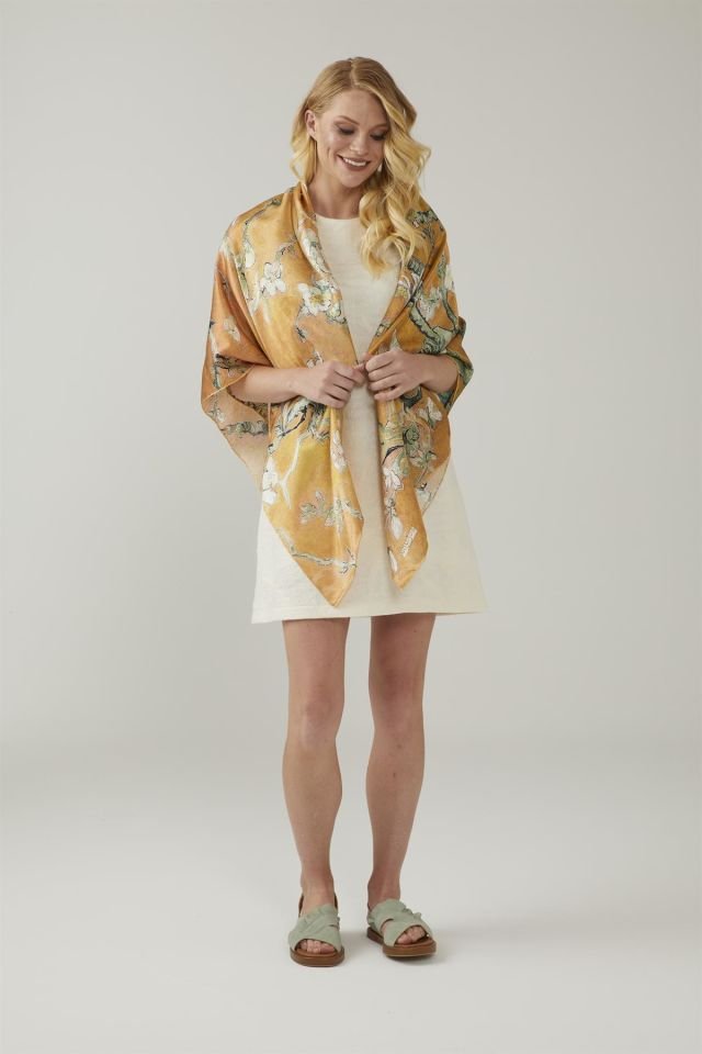 Yellow Van Gogh Almond Blossoms Silk Shawl
