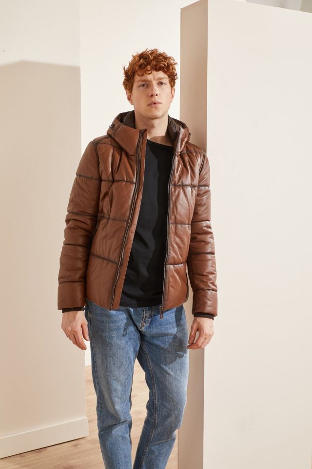 Bert Cognac Man Genuine Leather Coat