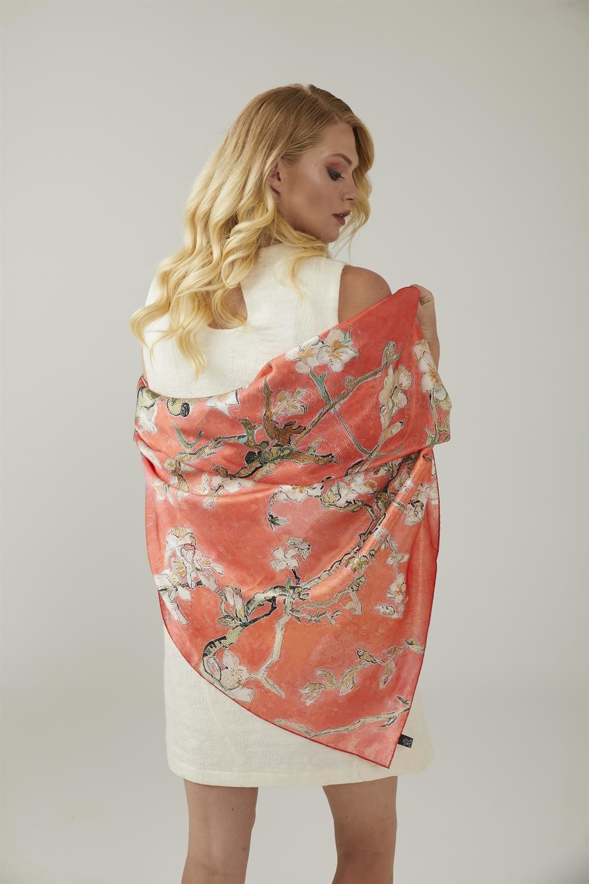 Red Flower Van Gogh Almond Blossoms Silk Shawl