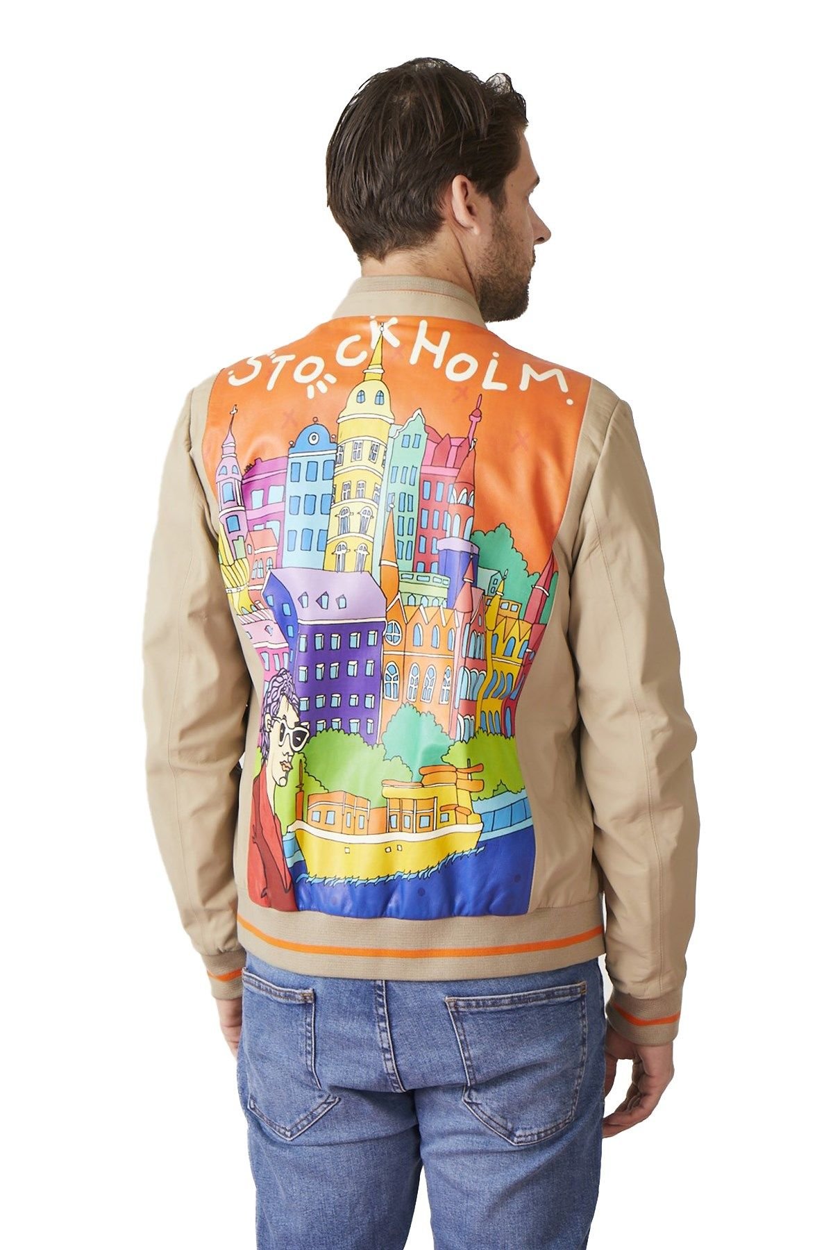 Stockholm Printed Man Genuine Leather Jacket