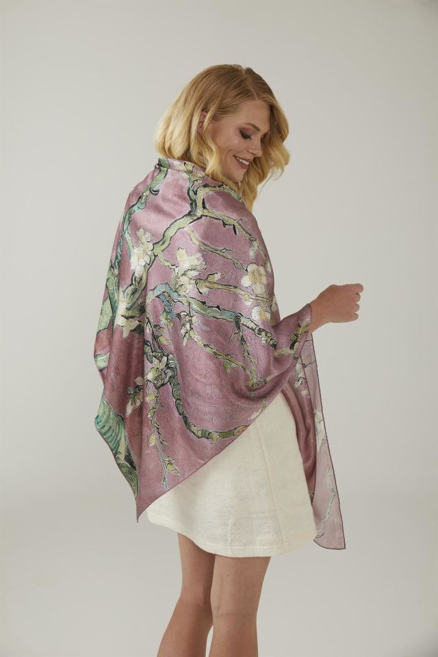 Pink Van Gogh Almond Blossoms Silk Shawl