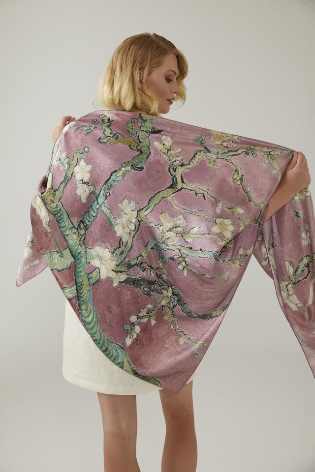 Pink Van Gogh Almond Blossoms Silk Shawl