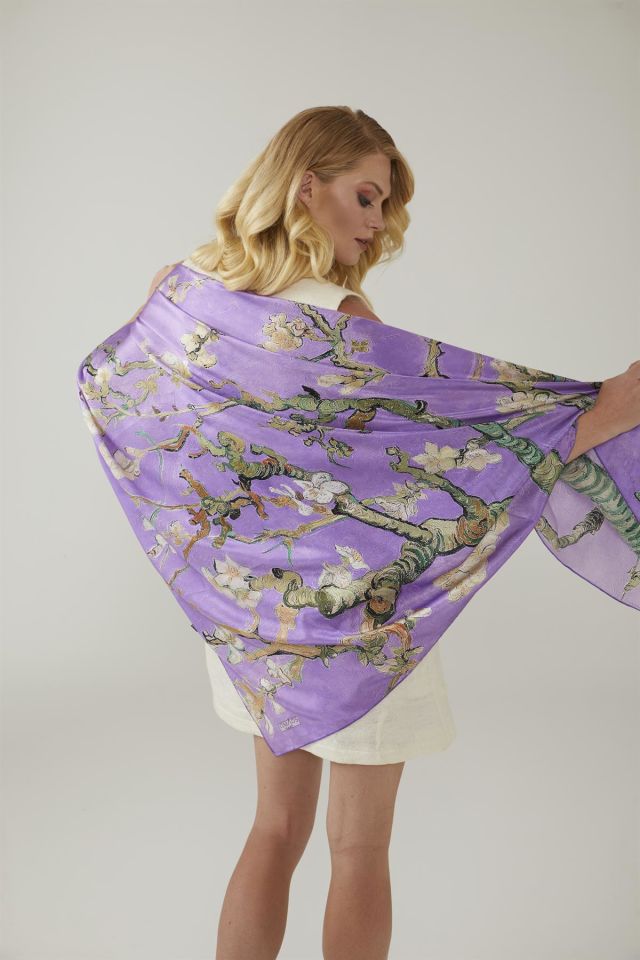 Purple Van Gogh Almond Blossoms Silk Shawl