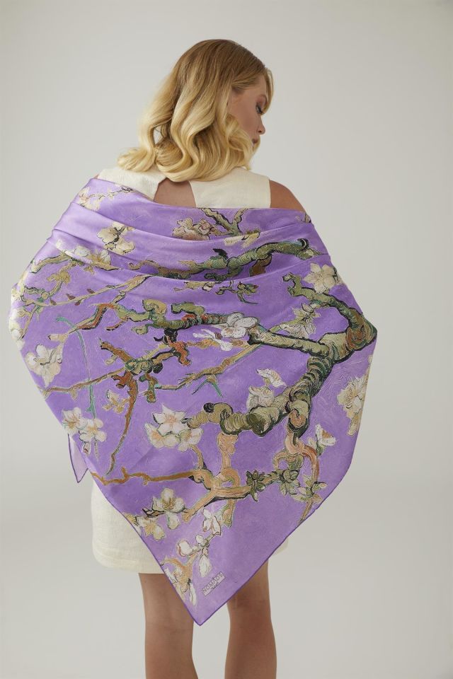 Purple Van Gogh Almond Blossoms Silk Shawl