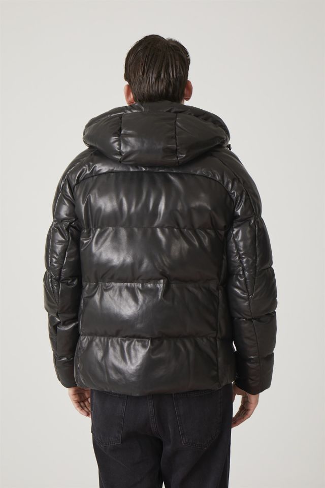 Olaf Black Man Puffed Genuine Leather Jacket