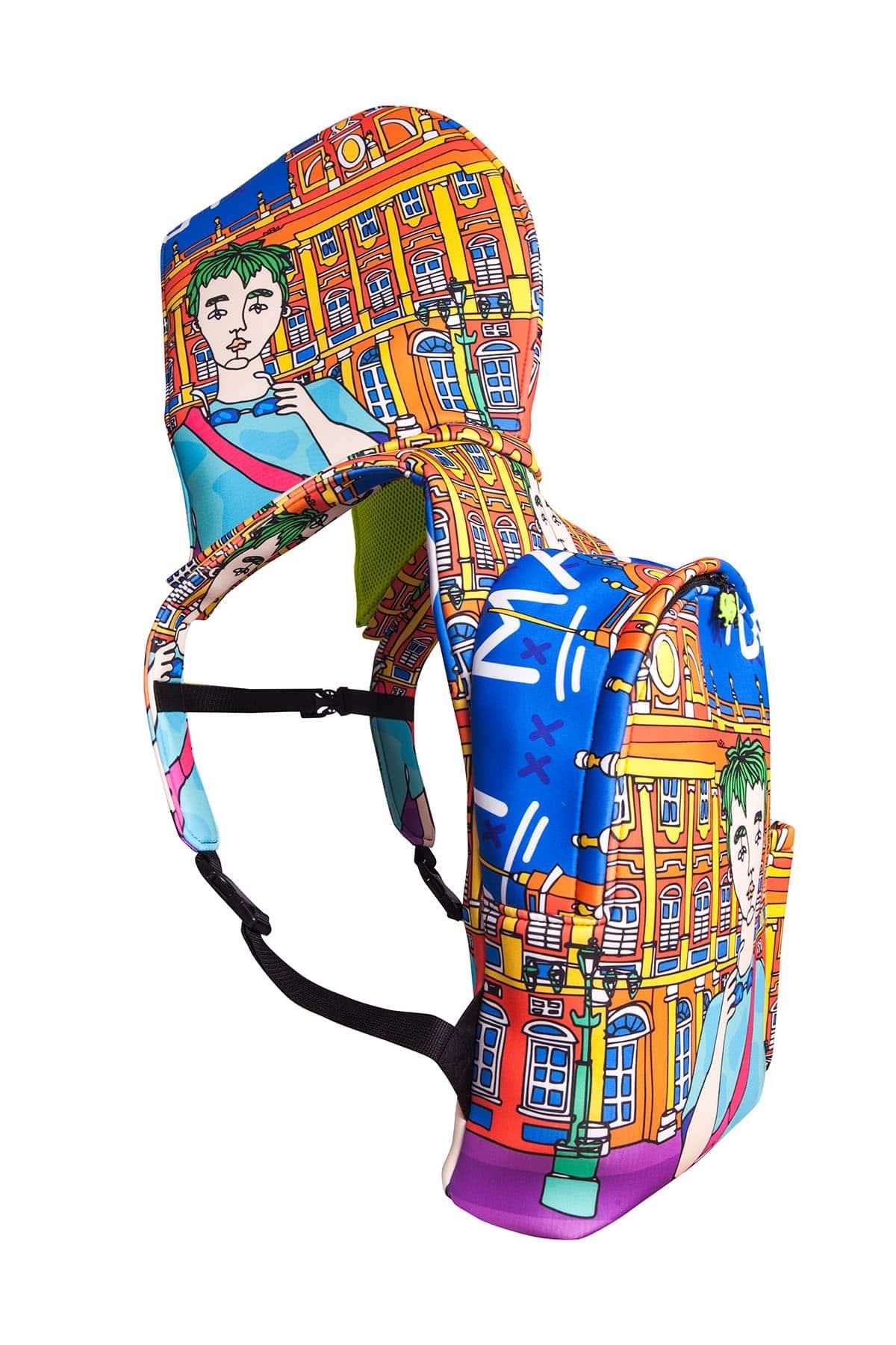 Madrid Patterned Ikigai City Series With Detachable Hood Backpack