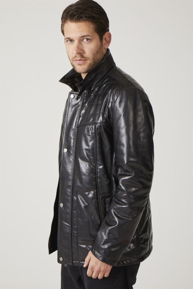 Samuel Black Man Leather Coat